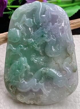 zen实拍72.3*52*8.6老坑精雕春带彩大气龙凤呈祥玉吊坠翡翠龙凤牌