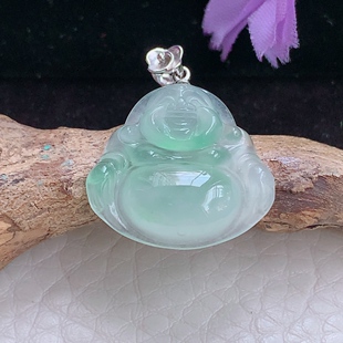 5.3缅甸翡翠精雕冰绿佛公 开心佛玉吊坠锁骨坠 21.6 zzx实拍20.3