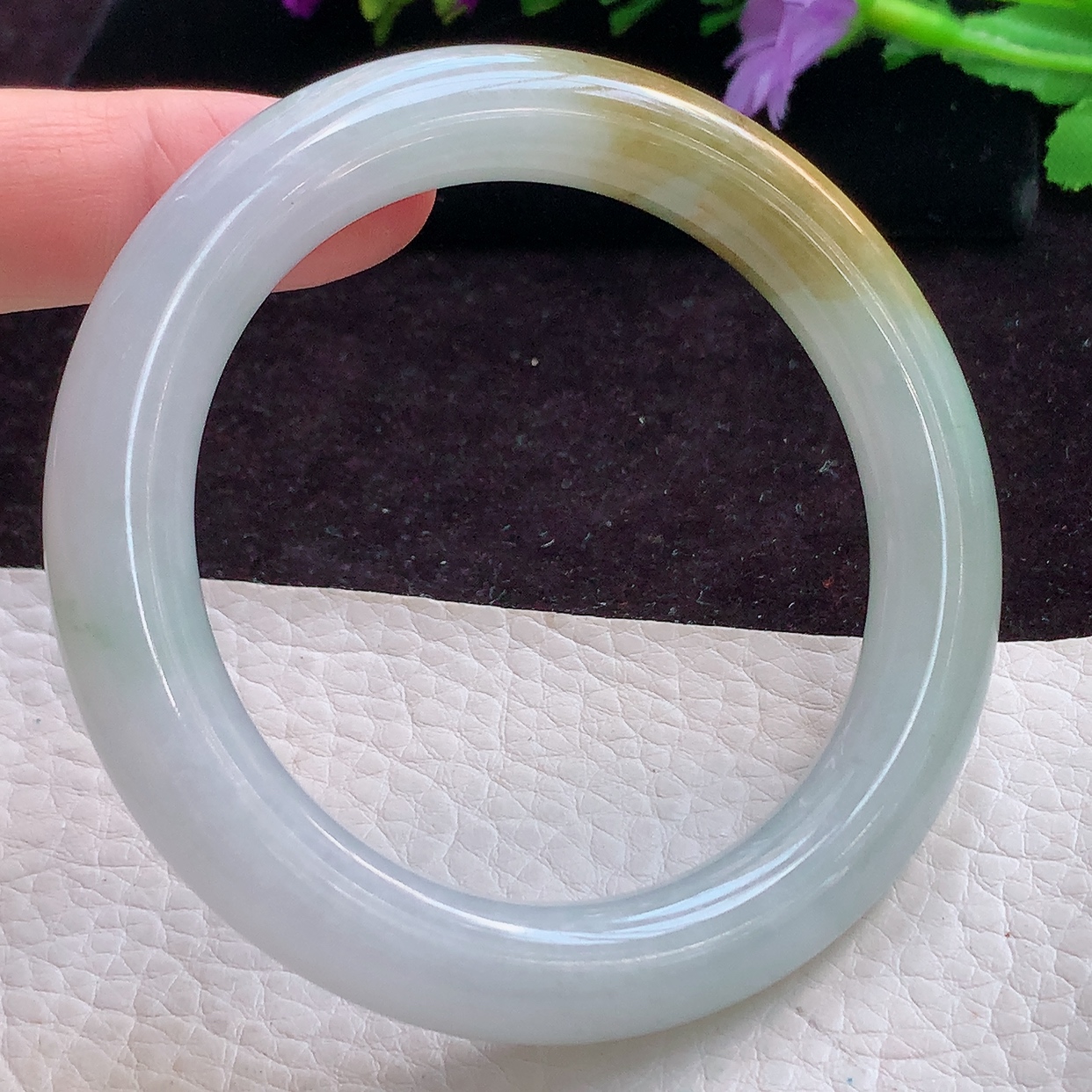 mq实拍56*11*10.5美人镯 缅甸翡翠手镯飘双彩圆条玉手镯 玉手环