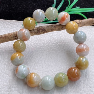 zen实拍缅甸翡翠黄翡大珠链手串精美特色玉手链 约尺寸13mm 16颗