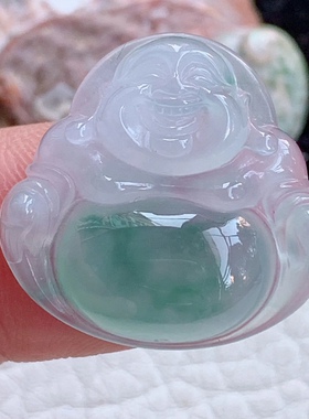 zzx实拍缅甸翡翠冰润精雕飘花弥勒佛 开心佛公玉坠 24*25.4*6mm