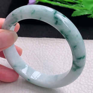 宽边玉手环 9平安镯缅甸翡翠A货玉手镯飘花厚装 hy自然光57.5 12.3