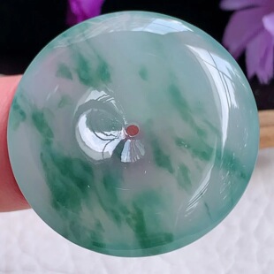 zzx实拍32 冰飘花玉扣子 5.8缅甸翡翠冰透冰润饱满平安扣玉吊坠