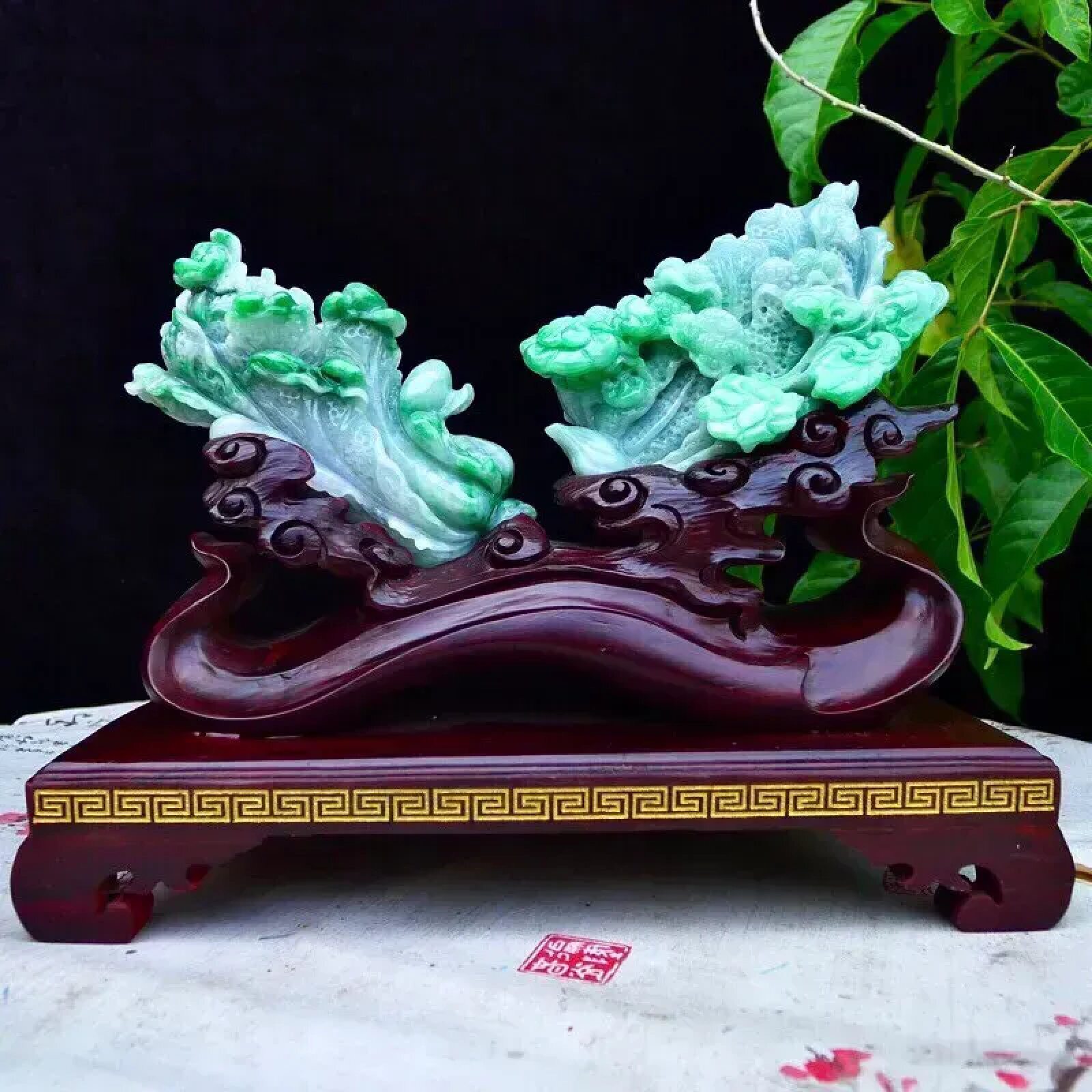 如意白菜摆财缅甸翡翠老坑水润阳绿精雕人生如意百财精品白菜摆件