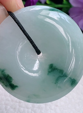 zzx实拍42.4*6缅甸翡翠飘花大平安扣 玉扣玉吊坠 时尚简洁毛衣坠