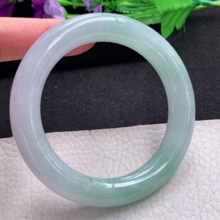 hy实拍57.8 天然缅甸翡翠A货手镯胶润清新飘绿圆条福镯 12胖圆镯