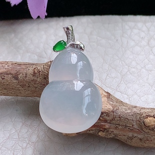 6.5缅甸天然翡翠冰种葫芦吊坠福禄镶金精品玉坠 16.8 实拍31.2