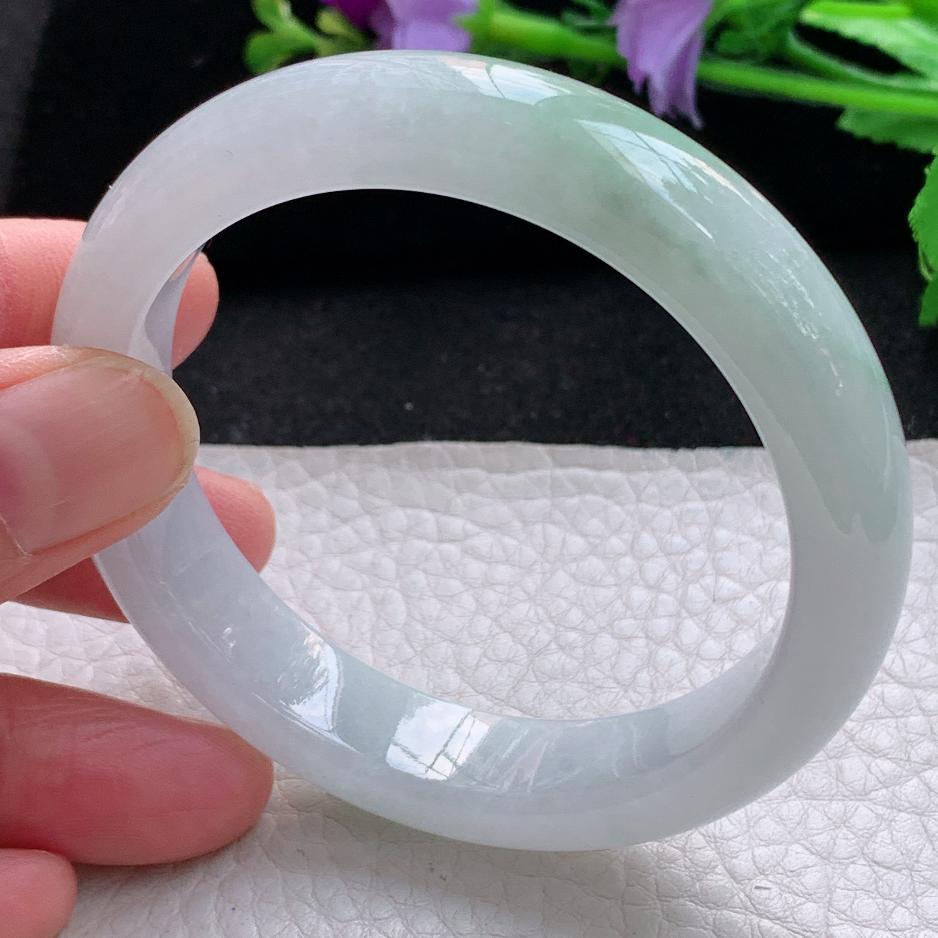 z自然光54.5*12*8平安镯 缅甸翡翠玉手镯清新正圈宽边玉手环送礼