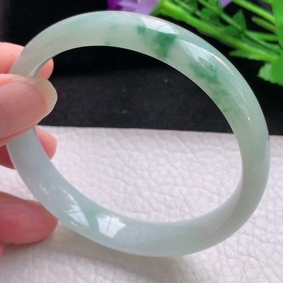 jm自然光59.5*12.5*7.5平安镯 天然缅甸翡翠冰飘花手镯宽边正圈镯