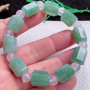 lz实物实拍缅甸翡翠冰透手链 路路通手串棱角玉珠链单颗10.5*14mm