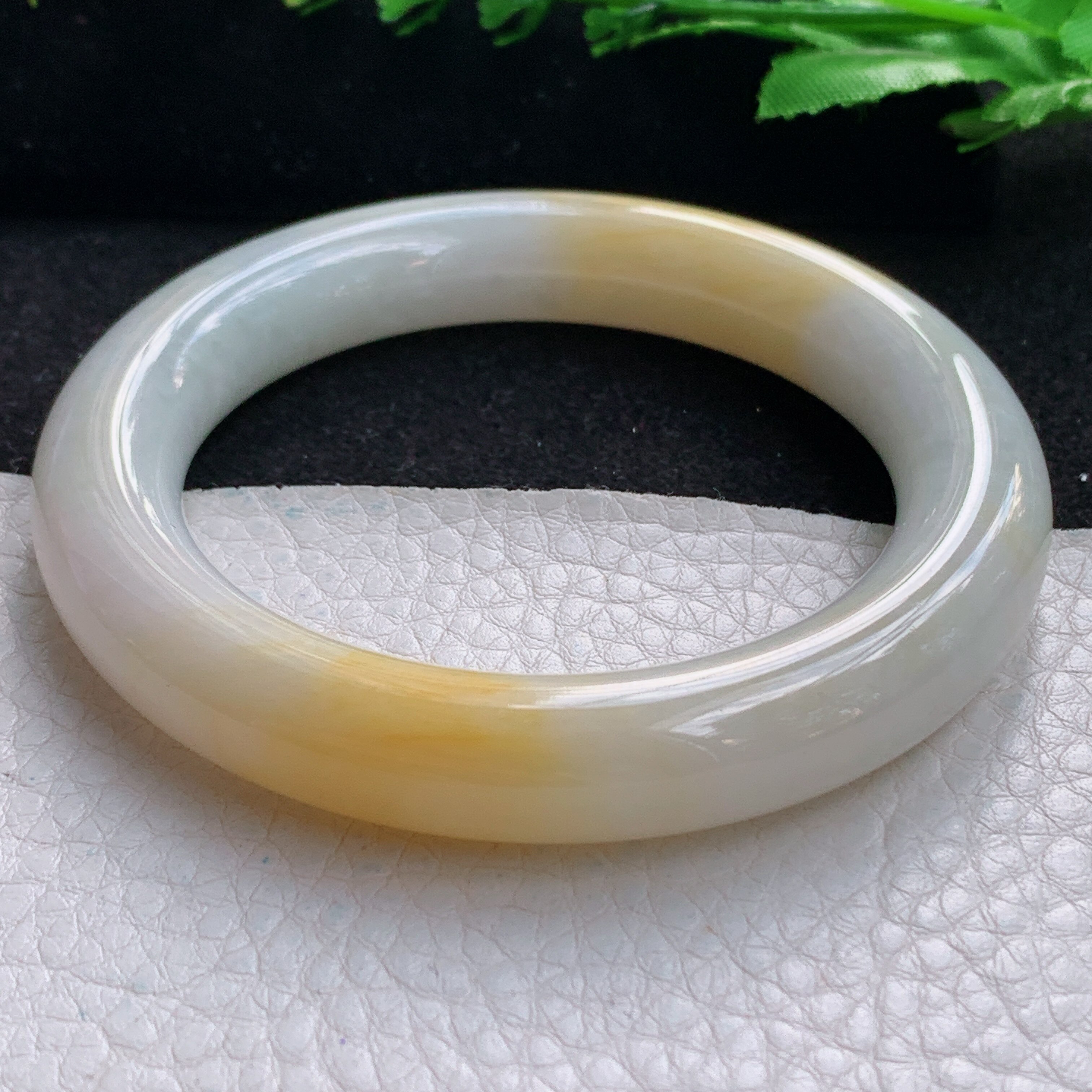 h自然光55*11.5*11.2胖圆镯缅甸翡翠a货手镯黄翡双彩圆条珠宝玉镯