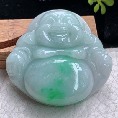 zen实拍46*47.5*12.8缅甸翡翠飘绿佛公吊坠大肚弥勒佛项坠毛衣坠
