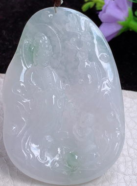 bg实拍64.6*43.6*6天然翡翠送子观音 飘花赐福观音玉吊坠 玉挂件