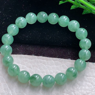 axm实拍9.3mm天然翡翠冰飘花圆珠女款高档玉手串 玉手链 共20颗