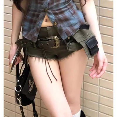 美式辣妹重磅复古水洗牛仔短裤