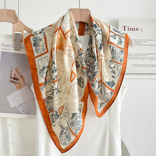 英伦格子70仿真丝棉麻小方巾女复古百搭系脖子小丝巾围巾薄款领巾