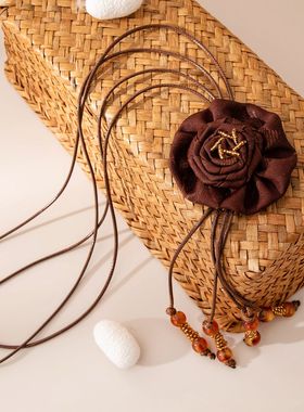 复古小香风桑蚕丝项链轻奢小众真丝手工玫瑰服装配饰民族风氛围感