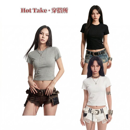 HotTake韩系印花辣妹短款T恤