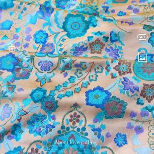 团花织锦缎提花面料国风唐装旗袍马甲汉服DIY布料爆款汉服布料春