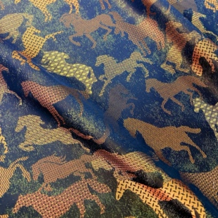 万马奔腾织金提花宋锦面料马纹非遗国风唐装马甲马面裙DIY料子布