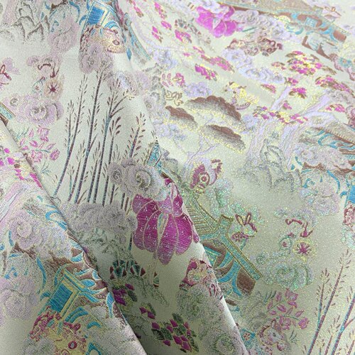 亭台楼阁真丝交织宋锦提花织锦缎布料新中式旗袍汉服面料连衣裙布