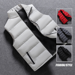 新款拉链秋冬男式棉马甲马夹开衫时尚二开加绒加厚立领连帽