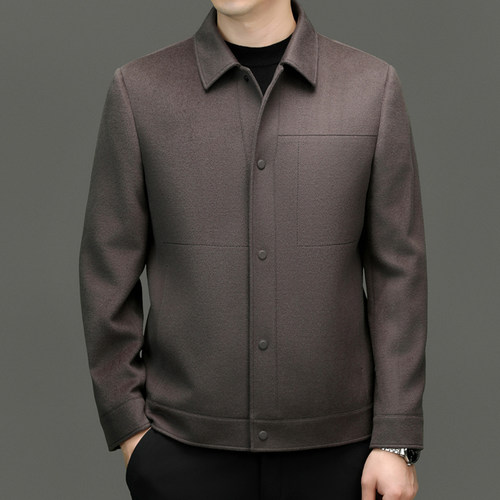 新款秋冬男外套夹克毛呢大衣桑蚕丝山羊绒