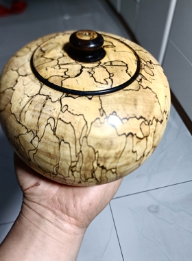 渍纹木茶叶罐茶仓传统手工制作纯孤品天然纹理实木摆件
