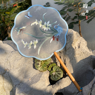 苏绣双面刺绣团扇古风汉服旗袍扇舞蹈表演圆扇中国风绣花扇子夏天