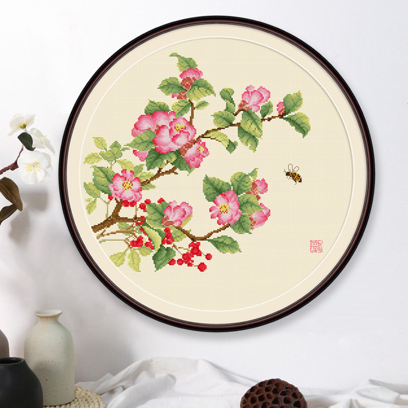 春天十字绣新款线绣新中式植物花卉海棠花客厅餐厅手工自己绣挂画,居家布艺,十字绣套件,淘宝优惠券,粉丝福利购,淘宝优惠卷