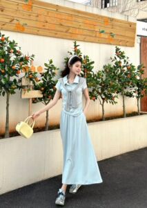韩版polo领t恤不规规高个子休闲运动套装女 2026夏新款半身裙两件