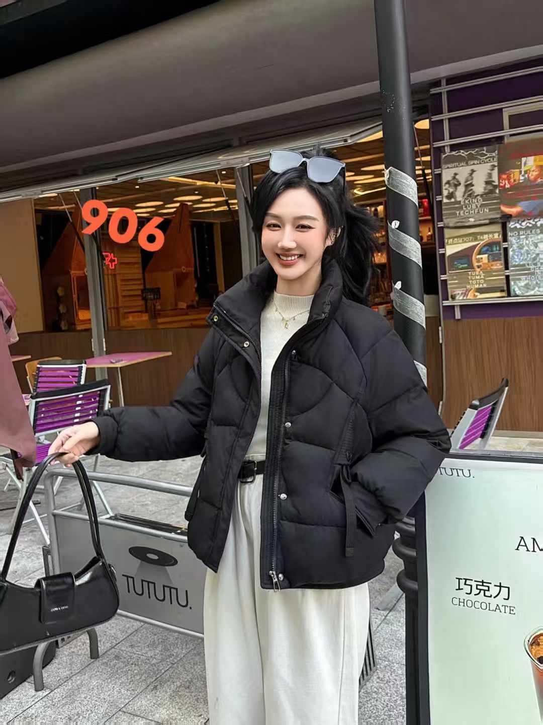 黑色石墨烯长袖棉衣棉服外套女2025冬新宽松拉链开衫立领保暖上衣