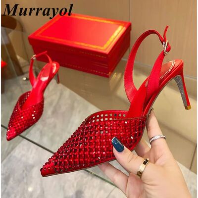 Hollow Out Design Rhinestone Decor Sandalias Women Pointed T