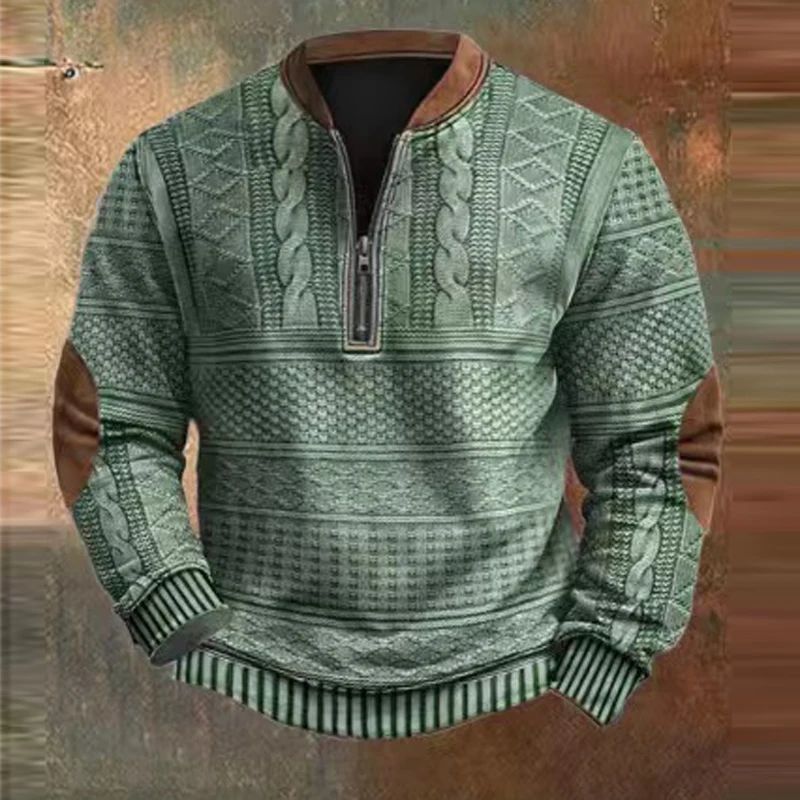 Retro Digital Printing Patchwork Sweatshirts for Men Fall Da