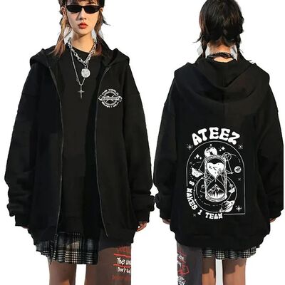 Korean Ateez Fin Wjll Album Concert 2024 Zipper Hoodie Men's