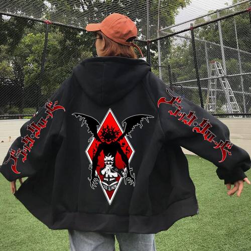 Harajuku Anime Black Clover Asta Graphic Printed Zipper Hood