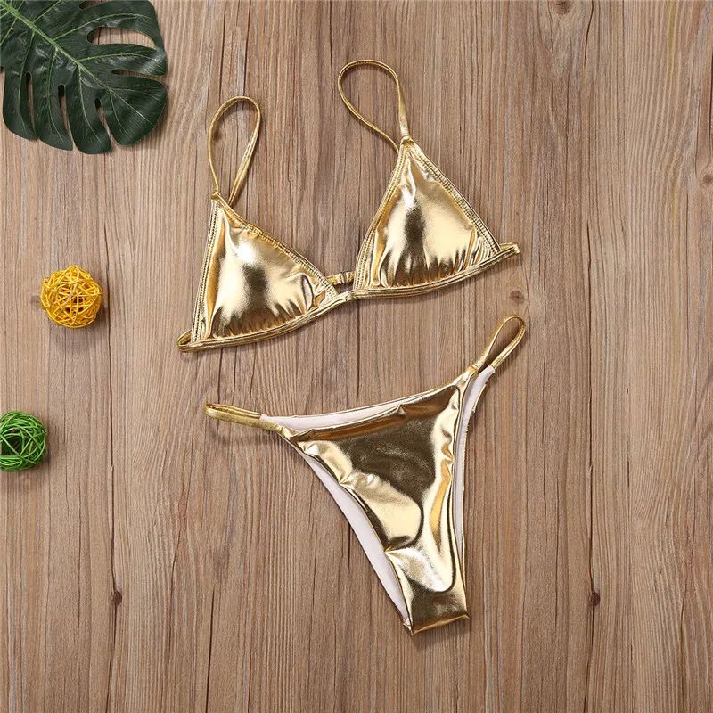 Women Bikini Sets Gold Color Sequins Bikini Set Women Swimwe