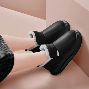 皮面 保暖外穿女休闲带后跟棉鞋 踩屎感高帮棉拖鞋 全包跟厚底冬季