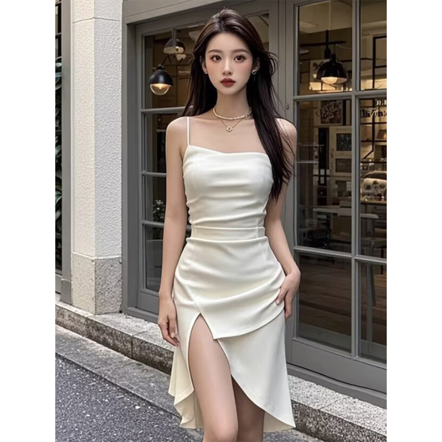 气质辣妹性感连衣裙女高级感吊带露肩不规则下摆修身显瘦纯欲裙子,女装/女士精品,连衣裙,淘宝优惠券,粉丝福利购,淘宝优惠卷