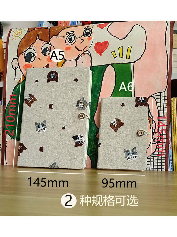 A5 패브릭 자수 고양이 메모장 학생 작업 기록 백지 일기 A6 휴대용 노트