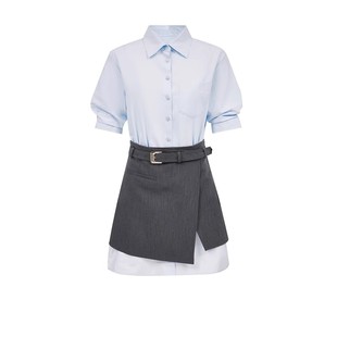 商场同款25夏季新款显瘦A型剪裁不规则裙摆衬衫短裙套装连衣裙女