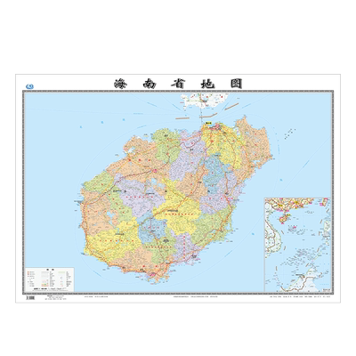 海南省地图2023年全新版大尺寸长106厘米高76厘米墙贴防水高清政区交通旅游参考地图