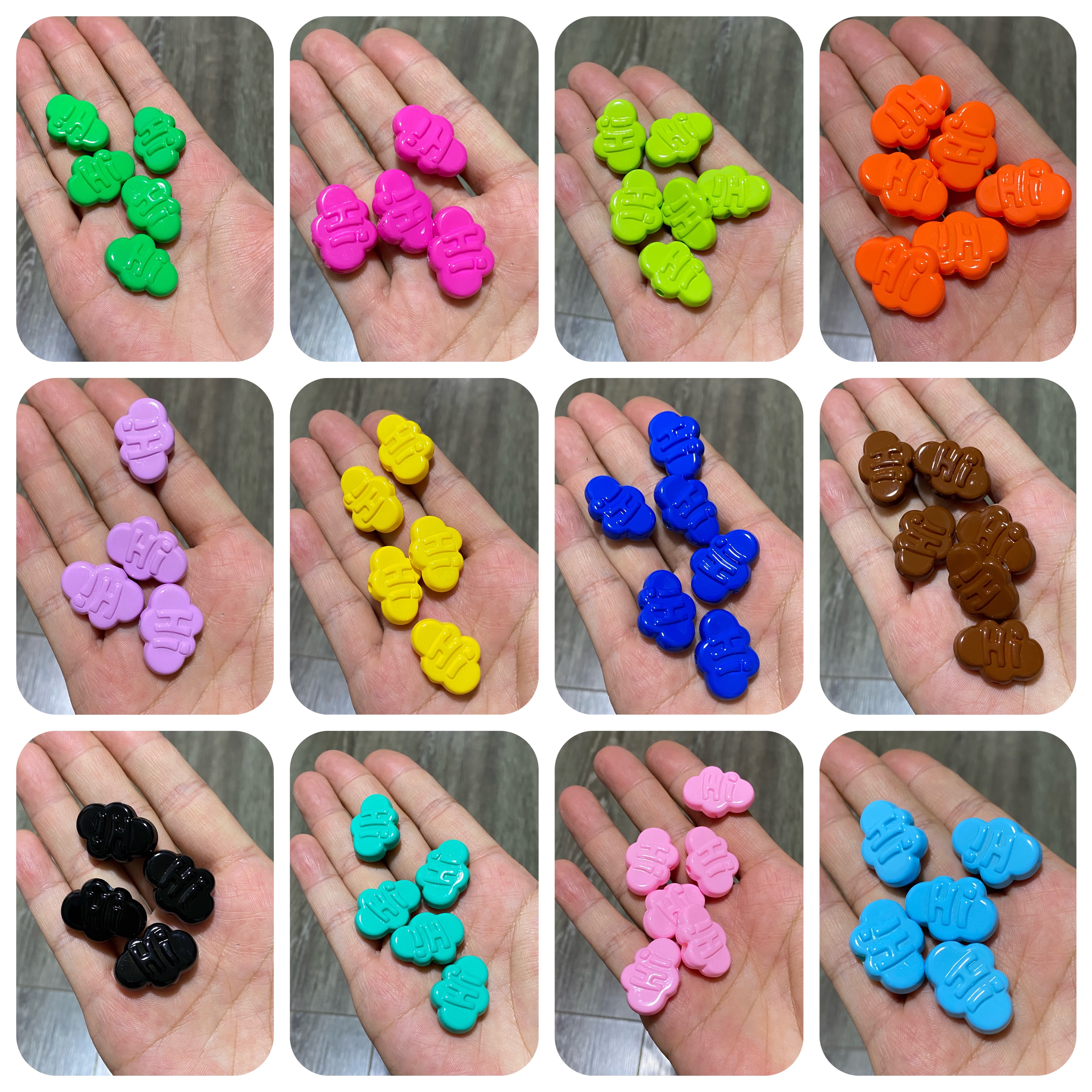 烤漆HI字母扁云朵牌百搭可爱甜美流行通孔DIY手包项链钥匙扣配饰