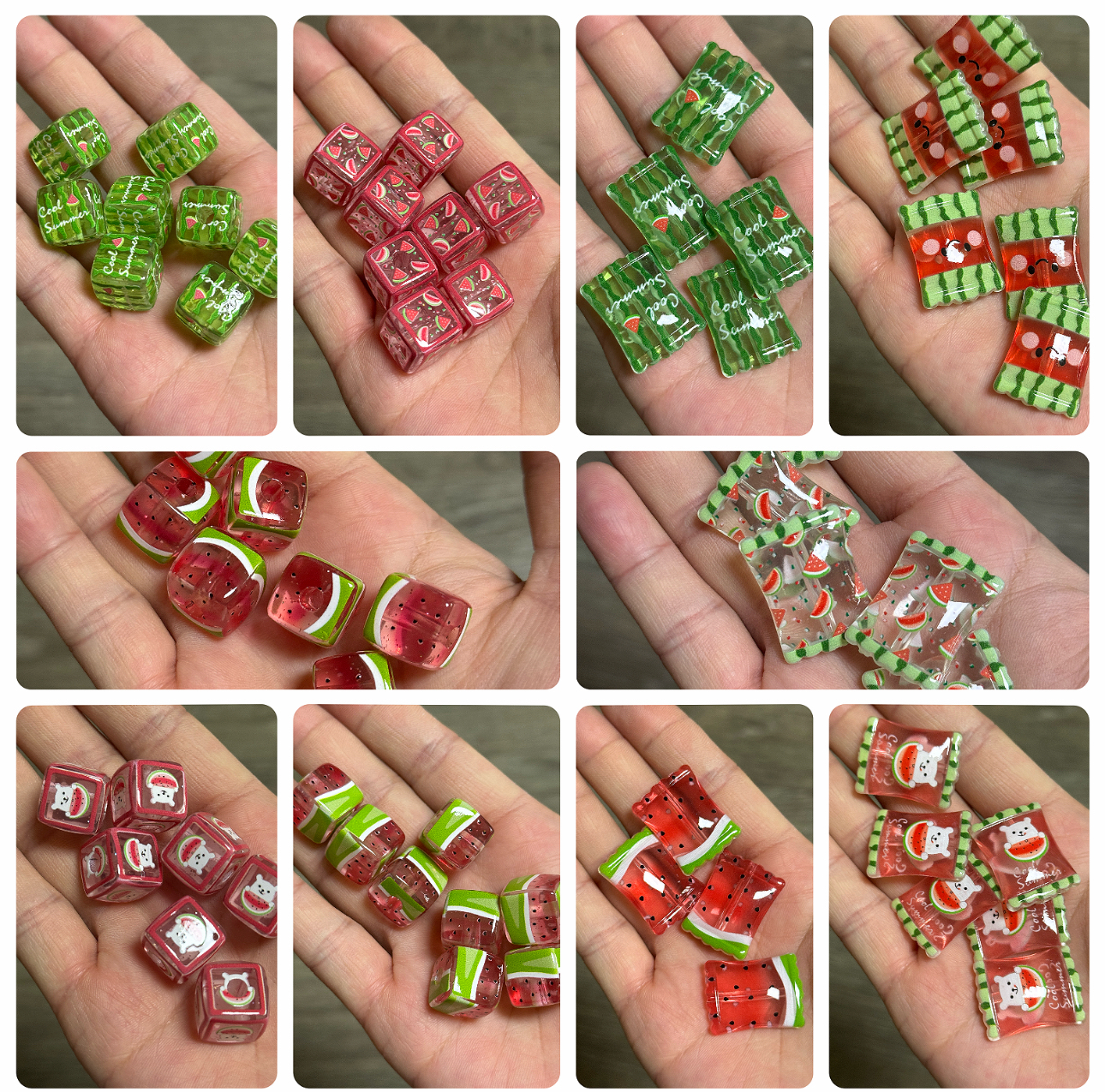 夏日透色/果冻印花西瓜水果狗通孔馒头方块珠DIY手机包挂钥匙配饰