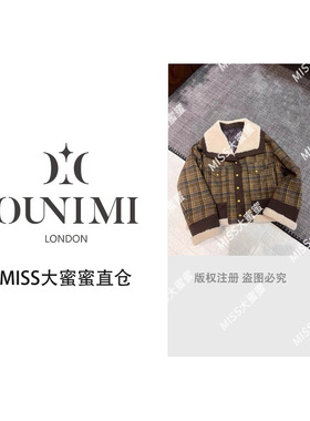 欧倪蜜 OUNIMI咖格纹拼毛绒领羽绒内胆短款外套3604