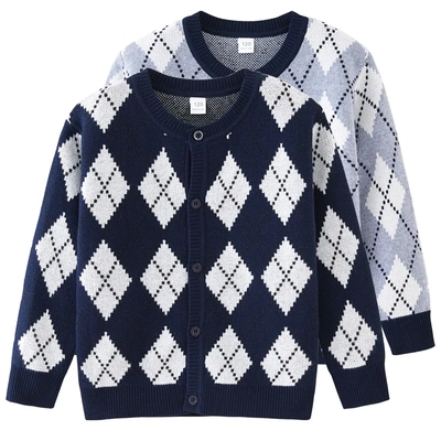 跨境wish希音2025春秋菱格撞色儿童毛衣外套 jk校服女童针织开衫