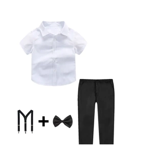儿童表演服套装男童白色长短袖衬衫纯色校服中小童六一演出服百搭