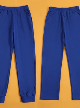 儿童宝蓝色校服长裤春秋款纯棉男童女童休闲运动裤中小校裤子