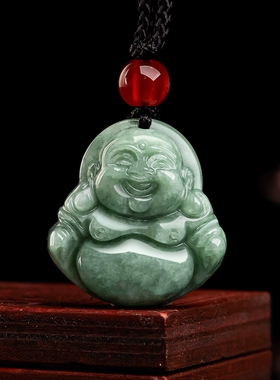 天然a货翡翠豆种佛公玉石吊坠挂件玉佩男士项链女款毛衣链附证书