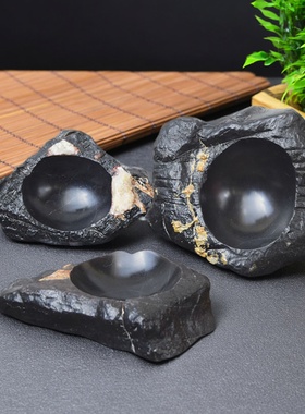 砚台天然原石灵璧石奇石随型笔舔墨海墨碟墨汁不带盖书法石头砚台